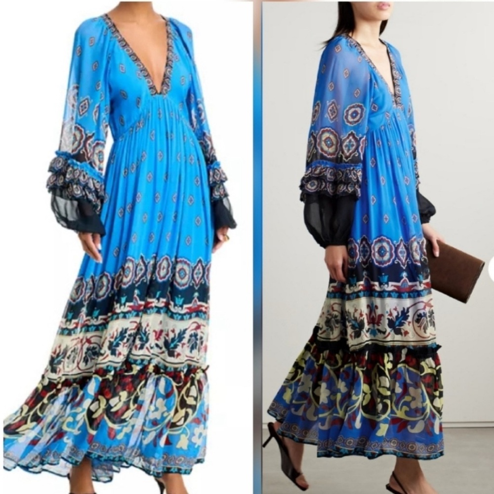 FARM Rio Blue Patterned Long Sleeve Dress - Picture 7 of 15